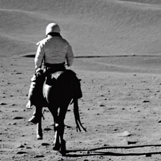 Prompt: a cowboy on horseback on the moon, earth in the distance, 5 0 mm, apollo program