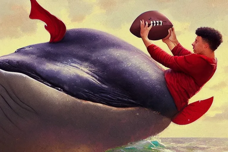 Image similar to a whale who loves patrick mahomes and the nfl by greg rutkowski, rossdraws, gil elvgren, enoch bolles, anime, very coherent