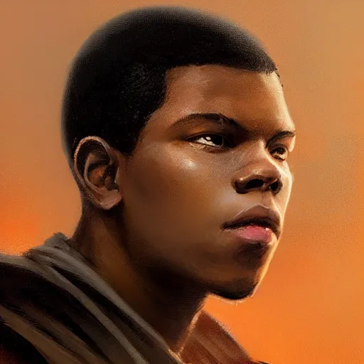 Image similar to portrait of a man by greg rutkowski, young jedi kinght that looks like john boyega, wearing jedi robes, star wars expanded universe, he is about 3 0 years old, highly detailed portrait, digital painting, artstation, concept art, smooth, sharp foccus ilustration, artstation hq