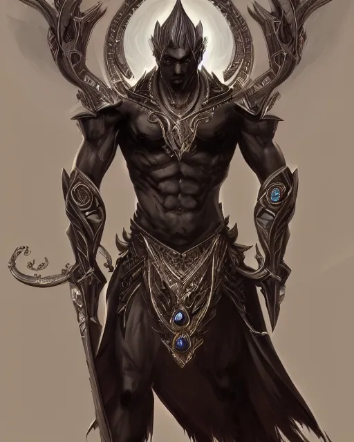 Image similar to a handsome noble male dark elf, obsidian skin, jewels, fantasy, intricate, highly detailed, digital painting, artstation, concept art, sharp focus, illustration