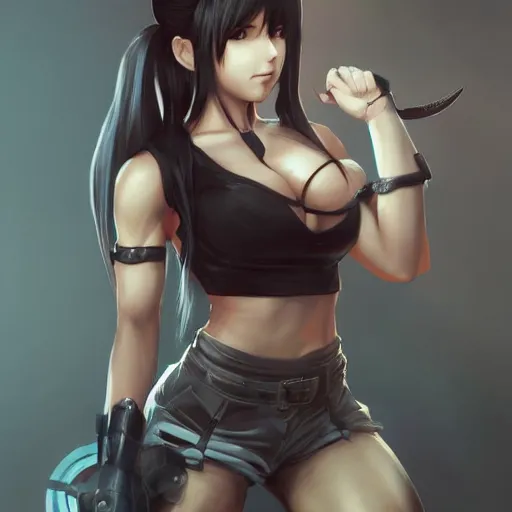 Prompt: concept art of tifa lockhart with tattoos, by WLOP, rossdraws, logan cure, BangkuART, sakimichan, yan gisuka, zeronis, Chengwei Pan, trending on artstation