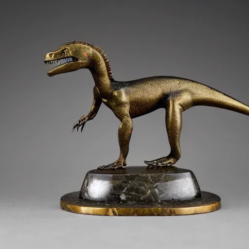 Prompt: antique 1930s France art deco. bronze figurine of a dinosaur dancing. on marble base. by Briand Marcel Bouraine. 30cm. high detail photograph. studio