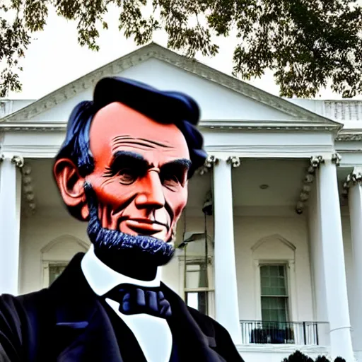 Prompt: a selfie of Abraham Lincoln Infront of The White House