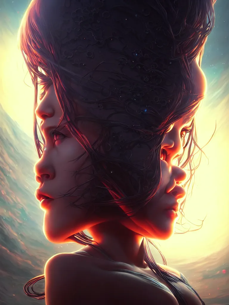 Image similar to azathoth girl save the earth, occlusion shadow, specular reflection, rim light, unreal engine, artgerm, artstation, art by hiroaki samura and ilya kuvshinov and ossdraws, intricate, highly detailed 8 k, cosmic horror illustration, extremely beautiful and aesthetic shape of face and body, movie poster