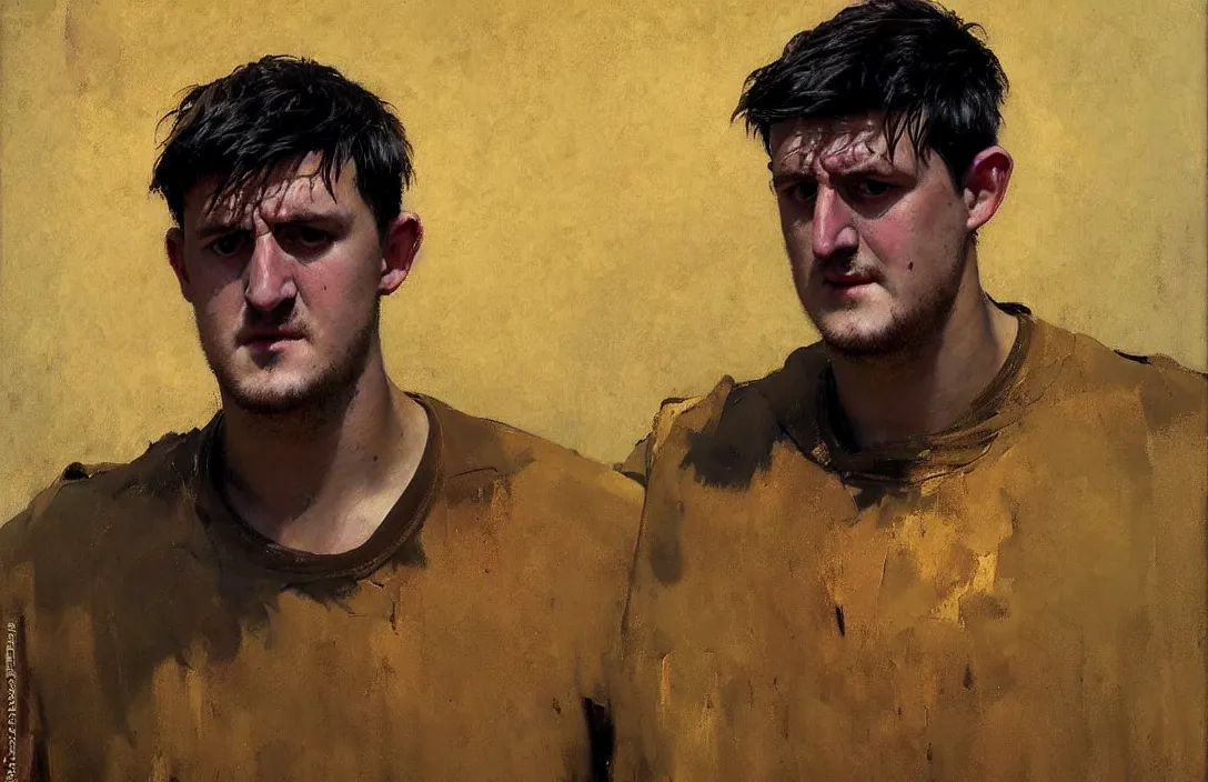 Image similar to portrait of harry maguire!!!!!!!!!!!!!!!!!!!!!!!!!!!, detailed face, detailed painting, epic lighting, by ilya repin, phil hale and kent williams