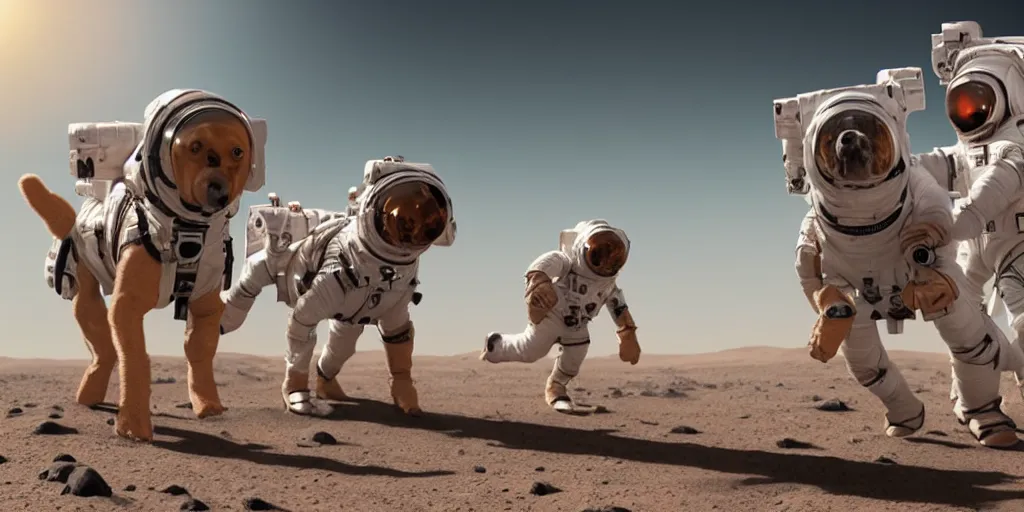 Prompt: dog astronauts on the surface of Mars, 8k, highly detailed