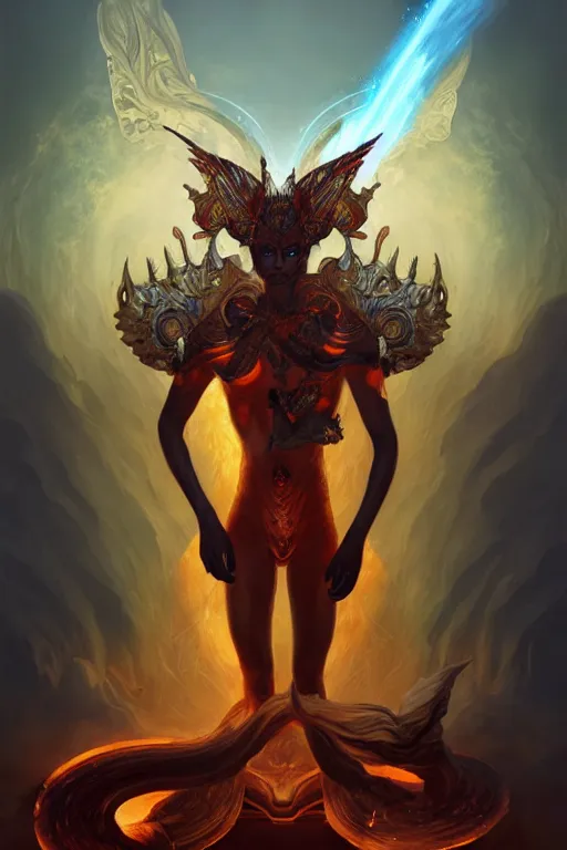 Image similar to a full body portrait of mixed final fantasy ifrit and mythical sphinx, with claws, levitating in artifact portal, fantasy, sharp focus, intricate, elegant, digital painting, artstation, matte, highly detailed, concept art, illustration, ambient lighting, art by peter mohrbacher, johannes voss, jingna zhang