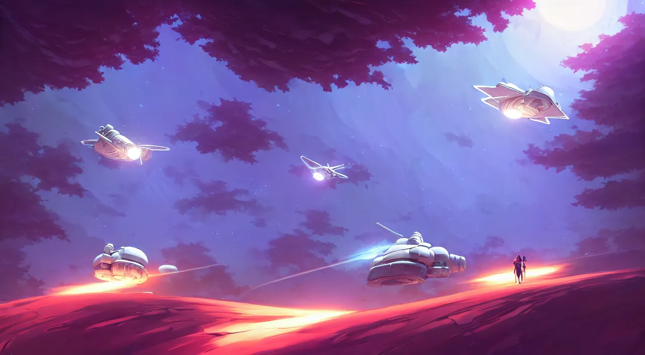 Image similar to hovering spacecraft going through a forest, in marble incrusted of legends official fanart behance hd by jesper ejsing, by rhads, makoto shinkai and lois van baarle, ilya kuvshinov, rossdraws global illumination