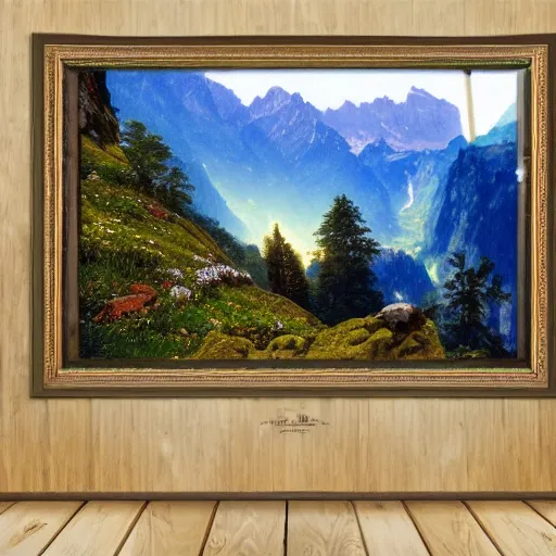 Prompt: wonderful alpine mountain valley, swiss, astral appearance, cinematic light, sublime, colorful, light shafts, dramatic light, by august malmstrom, russian painters, mucha, disney, global illumination, rule of thirds, perfect central composition.