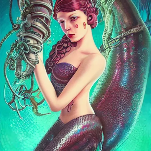 Prompt: Lofi mermaid BioPunk BioShock Lovecraft Lovecraftian portrait, Pixar style, by Tristan Eaton Stanley Artgerm and Tom Bagshaw.