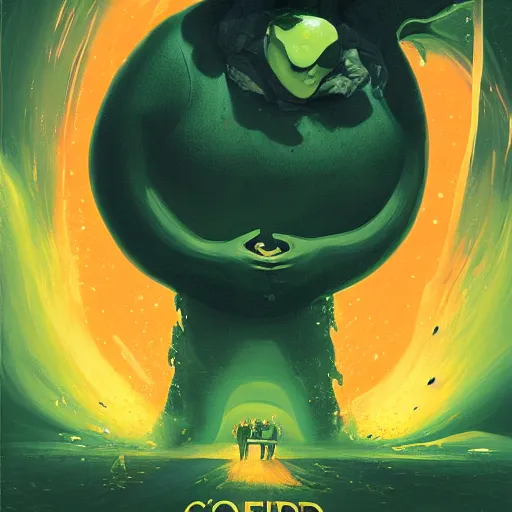 Image similar to a movie poster for the blob!, a giant green gooey sentient slime being, midnight suburbia, movie poster, rhads!!!!, greg rutkowski, ominous masterpiece, trending on artstation