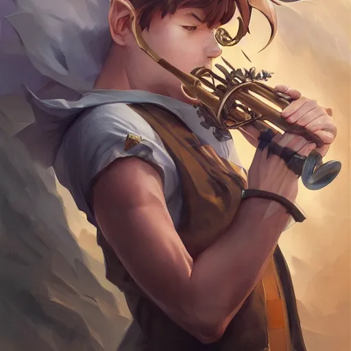 Prompt: an inllustration of a blowing horn by stanley artgerm lau, wlop, rossdraws, james jean, andrei riabovitchev, marc simonetti, and sakimichan, trending on artstation