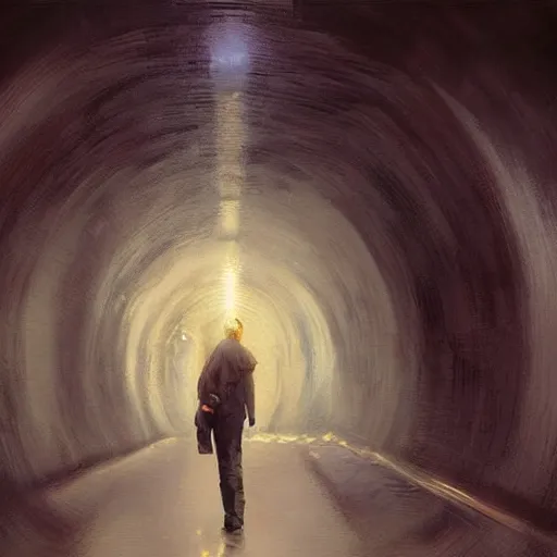 Image similar to epic masterpiece of cinematographic hyperrealism where a worried teenager with depression appears in a tunnel. realistic shaded lighting poster by craig mallismo, artgerm, jeremy lipkin and michael garmash, unreal engine, radiant light, detailed and intricate environment, digital art, art station trends