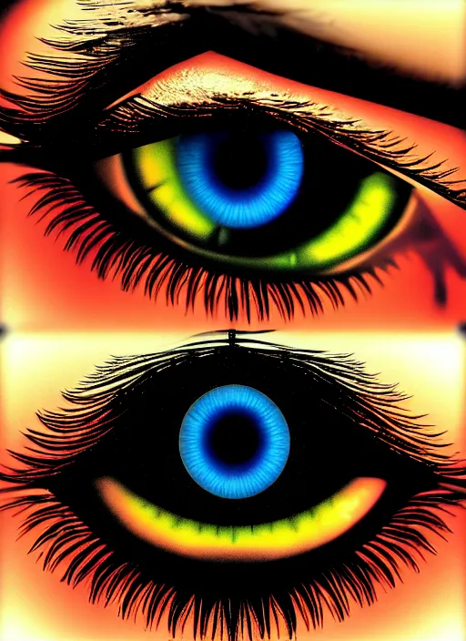 Image similar to grid montage of eyes with cube deformation, square shaped black dilated pupils cubes, cube shaped irises, detailed colored textures, lashes, advanced art, art styles mix, wet reflections in square eyes, sunshine light, hd macro photograph, from side, various cube eyelid positions