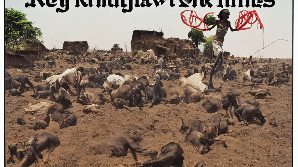 Image similar to 1 9 8 4 famine and drought in ethiopia, cover of new york times, wide - angle, 4 k