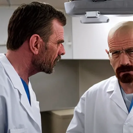 Prompt: walter white with dr house in hospital