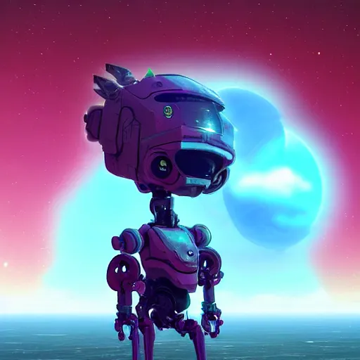 Image similar to corrupted robot sentinel enjoying picking up flower on infested planet in no man's sky, fantasy art style, 4 k photorealistic, volumetric cinematic, artstation