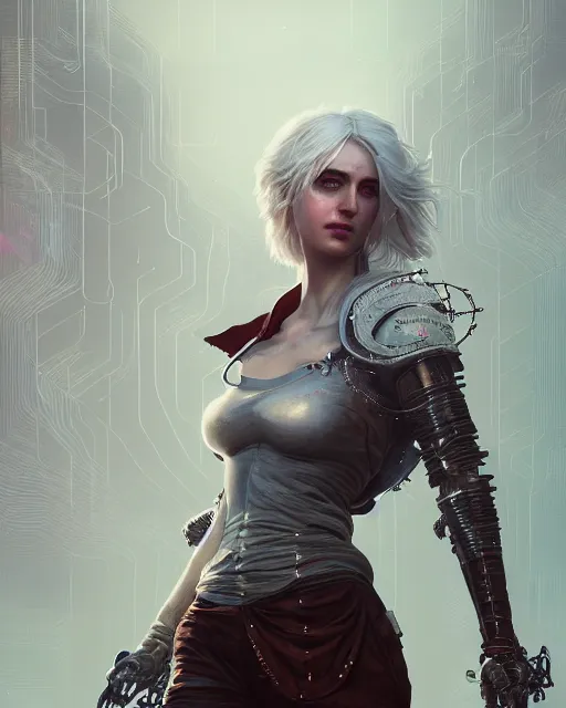 Image similar to portrait of ciri as a cyborg. intricate abstract. intricate artwork. by Tooth Wu, wlop, beeple, dan mumford. octane render, trending on artstation, greg rutkowski very coherent symmetrical artwork. cinematic, hyper realism, high detail, octane render, 8k, iridescent accents