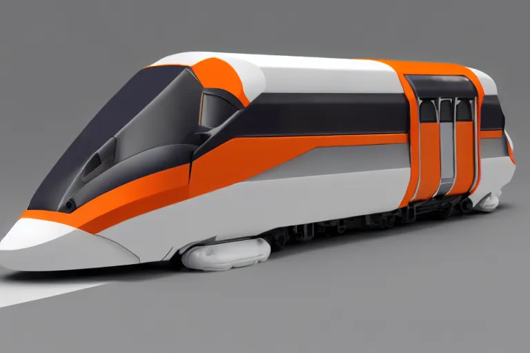 Image similar to cad design of futuristic train with orange details, solidworks, octane render, studio light, 3 5 mm