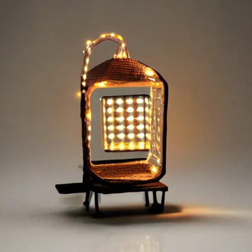 Image similar to tiny movie prop with led lights, intricate and detailed