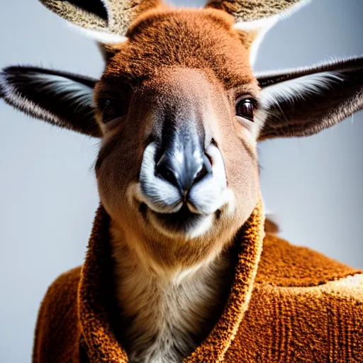 Image similar to a photo of a buff kangaroo wearing a safari hat and vest, studio photography, 8 k