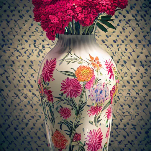 Prompt: studio photo of a ceramic vase, in the shape of a human body. with flowers. baroque details. museum. close up photo. bokeh. photorealistic, ultra detailed.