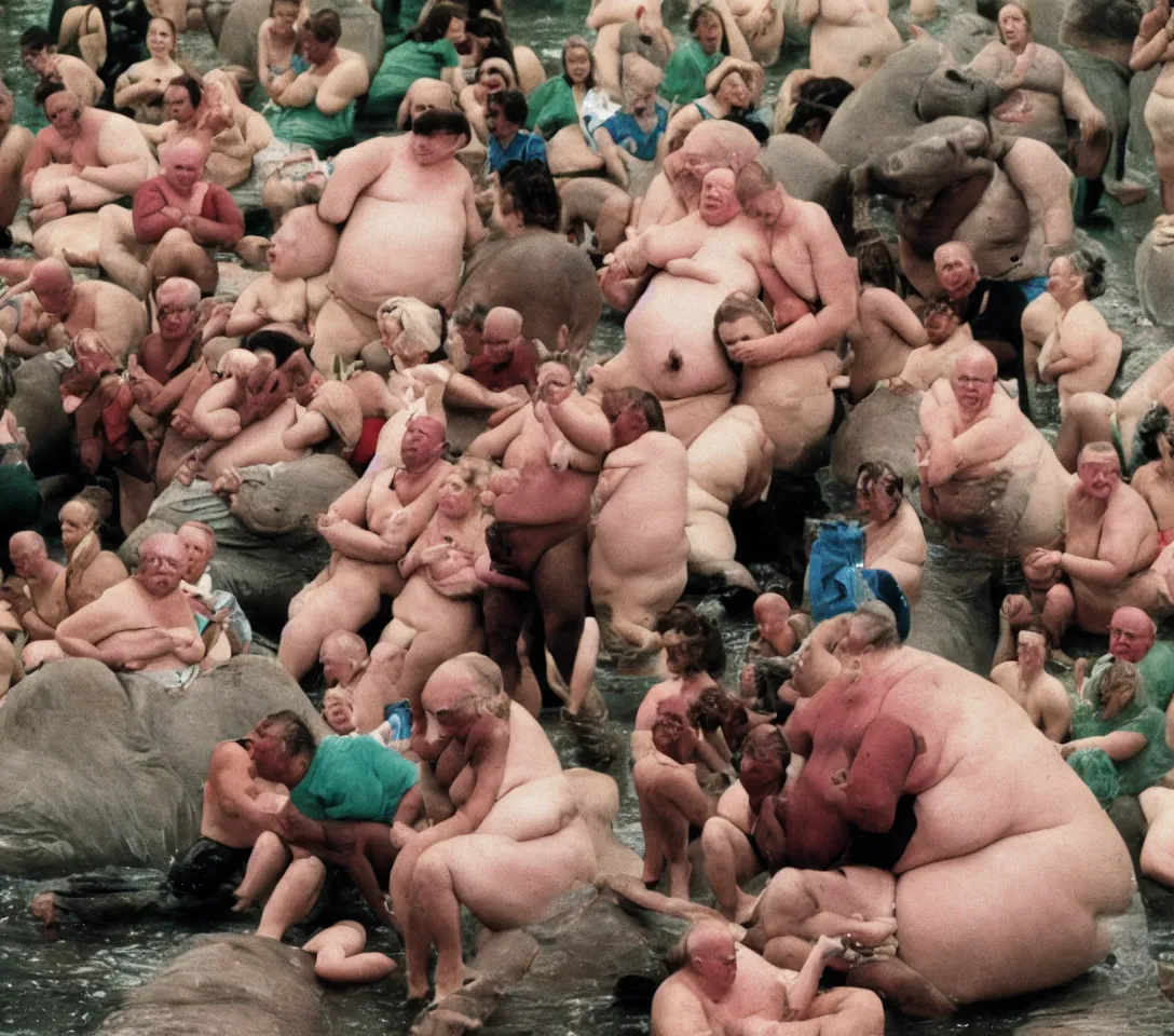 Image similar to a 3 5 mm photography, kodachrome colour of a portrait of a human hippo by martin parr