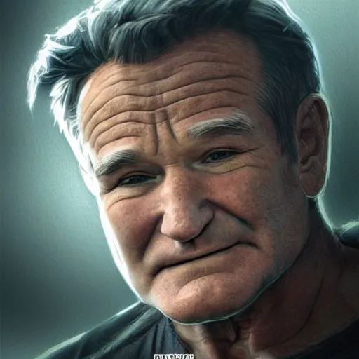 Image similar to Very very very very highly detailed epic photo of Robin Williams, intricate, dystopian, sci-fi, extremely detailed, digital painting, artstation, concept art, smooth, sharp focus, illustration, intimidating lighting, incredible art by Artgerm and Vincent di Fate