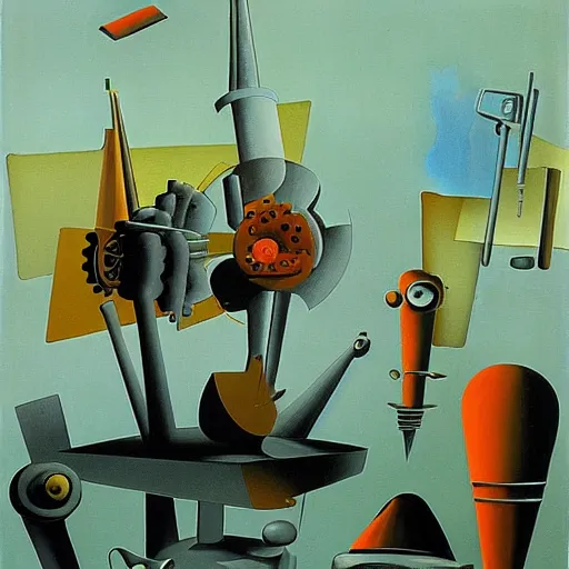 Image similar to painting of a machine by yves tanguy