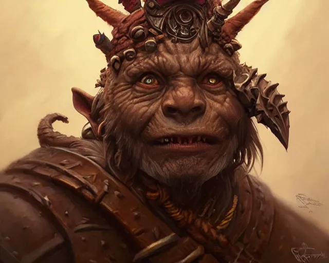 Image similar to a mind - blowing portrait of a goblin chieftain, wearing a human skull as a hat, deep focus, d & d, fantasy, intricate, elegant, highly detailed, digital painting, artstation, concept art, matte, sharp, illustration, hearthstone, art by artgerm and greg rutkowski and alphonse mucha