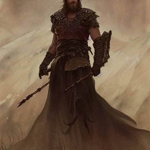 Image similar to Ragnar from Vikings in a dress, D&D, fantasy, intricate, cinematic lighting, highly detailed, digital painting, artstation, concept art, smooth, sharp focus, illustration, art by Artgerm and Greg Rutkowski and Alphonse Mucha