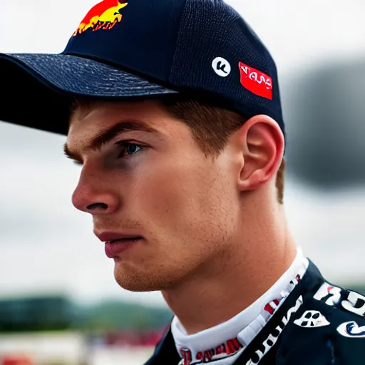 Prompt: closeup portrait of Max Verstappen at the formula 1 starting grid, by Steve McCurry and David Lazar, natural light, detailed face, CANON Eos C300, ƒ1.8, 35mm, 8K, medium-format print