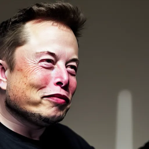 Prompt: elon musk crying after realizing the joke is on him. cinematic 8 k, depth of field, bokeh.