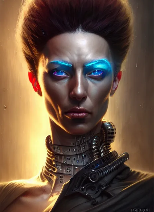 Image similar to front shot of a cyberpunk criminal character, intricate, elegant, highly detailed, centered, digital painting, artstation, concept art, smooth, sharp focus, illustration, artgerm, Tomasz Alen Kopera, Peter Mohrbacher, donato giancola, Joseph Christian Leyendecker, WLOP, Boris Vallejo, mugshot!!!!!