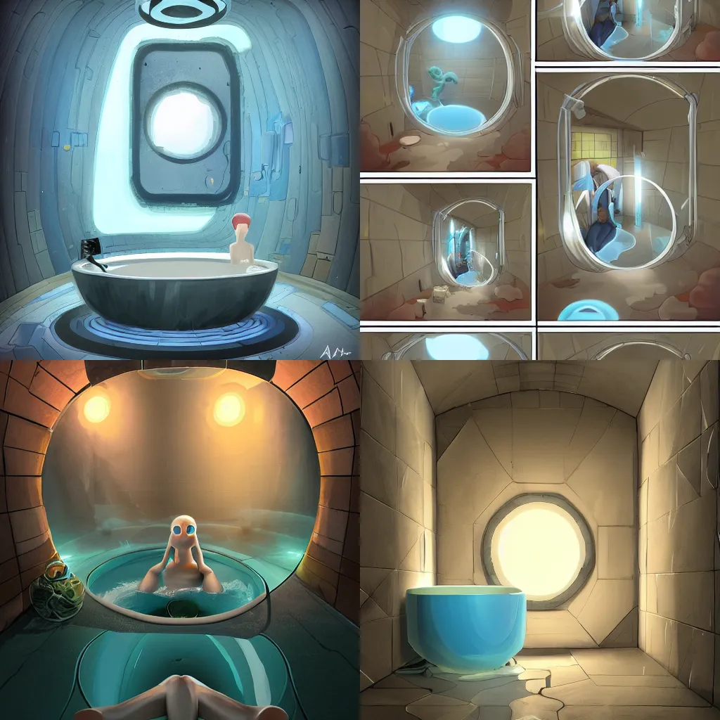 Prompt: portal to the bathtub dimension, trending on artstation