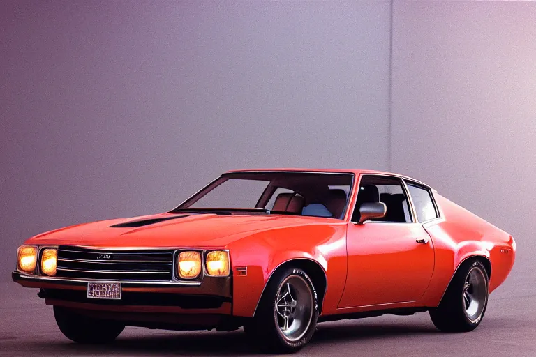 Prompt: studio photoshoot designed by giorgetto giugiaro of a single 1 9 7 3 3 0 0 zx chevelle fairmont, thick neon lights, ektachrome photograph, volumetric lighting, f 8 aperture, cinematic eastman 5 3 8 4 film