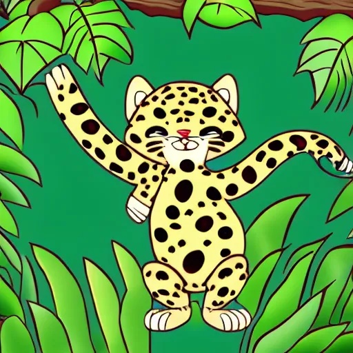 Image similar to cute cartoon baby jaguar in the Mexican jungle, Ghibli, clipart