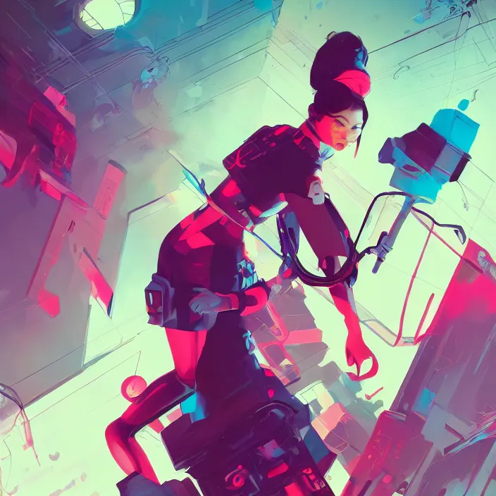 Prompt: a colorful comic noir illustration painting of a cyberpunk girl by sachin teng and sergey kolesov and artgerm and pascal blanche. in style of digital art, symmetry, sci fi, hyper detailed. octane render. trending on artstation