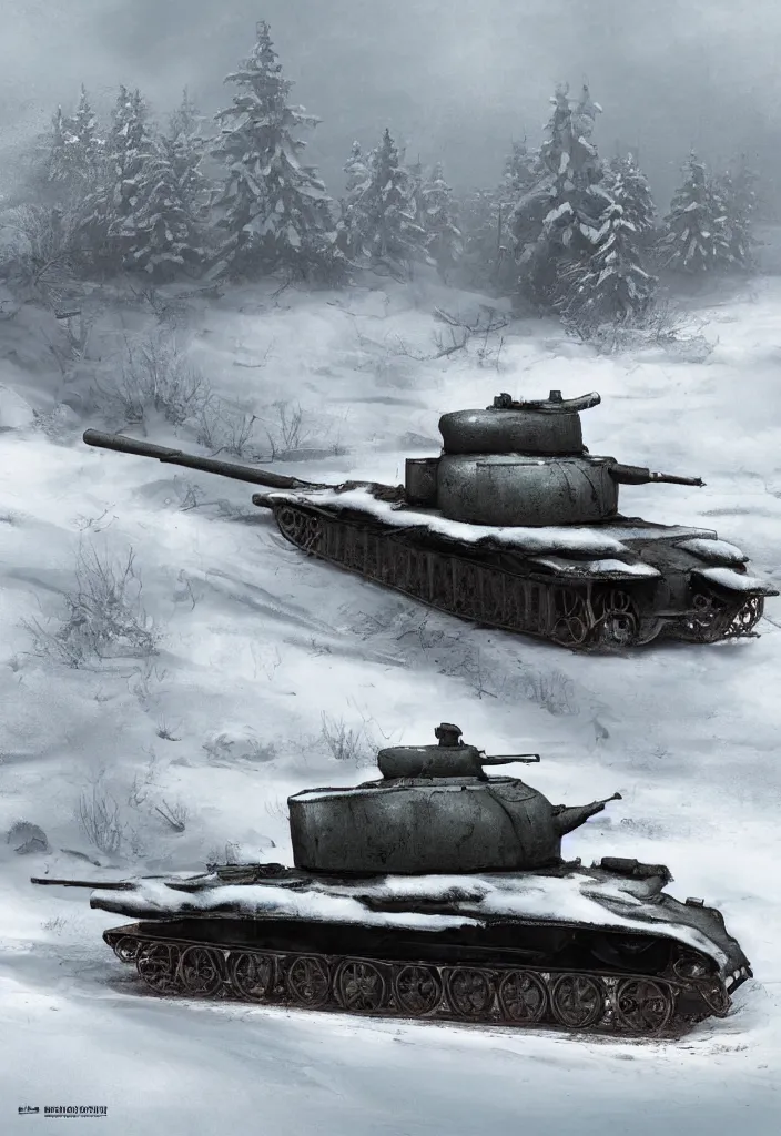 Prompt: Digital Art of a single 1914 Tank in the snow in russia, trending on artstation