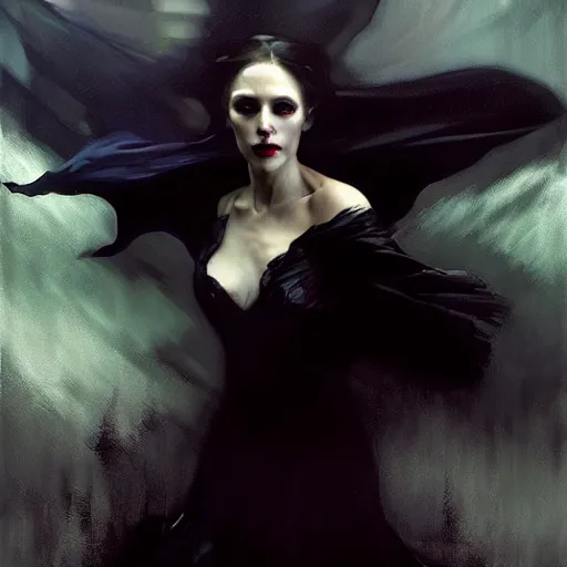 Prompt: hyperrealistic portrait of a woman as a vampire witch in a black coat flying a dark swan through hellish night sky. by jeremy mann and alphonse mucha, fantasy art, photo realistic, dynamic lighting, artstation, poster, volumetric lighting, very detailed faces, 4 k, award winning