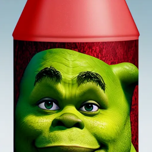 Image similar to an advertisement for a shrek soda, with the theme and taste of shrek , soda bottle with a small illustration based on the shrek pasted on the packaging, award winning, studio light, 4K