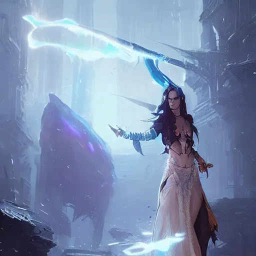 Prompt: high fantasy sorceress designed by Greg rutkowski, concept art, fantasy, 4k, CG render
