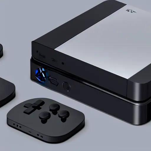 Prompt: if apple designed a game console, product photo, high octane render, single product