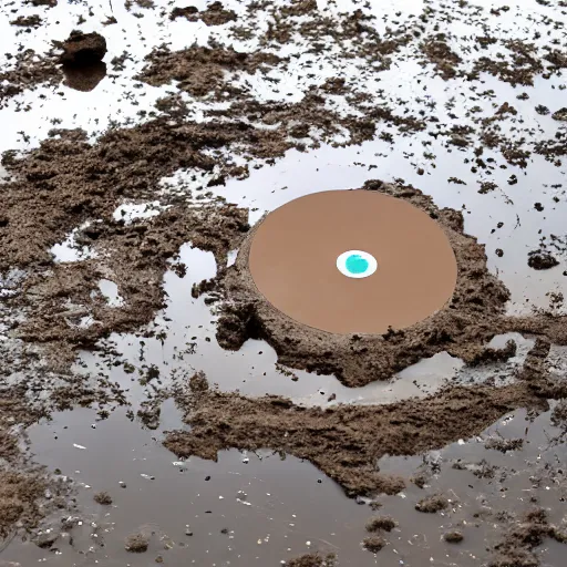Prompt: a blank disc, sinking in mud