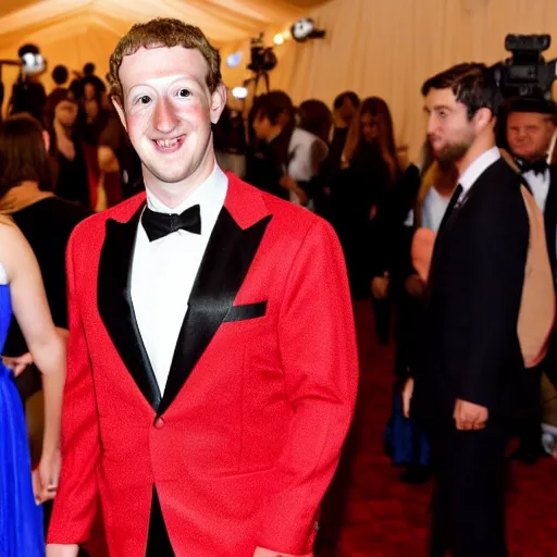 Prompt: mark zuckerberg dressed up as waldo at the met gala