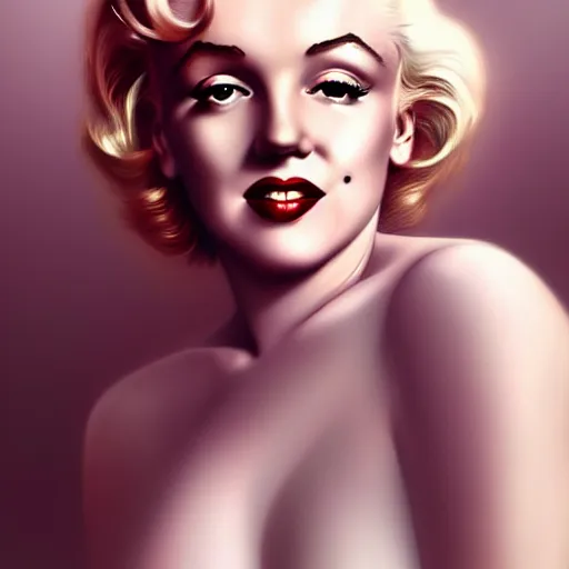 Image similar to beautiful portrait of marilyn monroe, natural beauty expressive pose, fantasy, intricate, elegant, highly detailed, digital painting, artstation, concept art, smooth, sharp focus, luxury fashion illustration, art by artgerm and greg rutkowski and alphonse mucha, brightly lit cinematic soft lighting, photorealistic