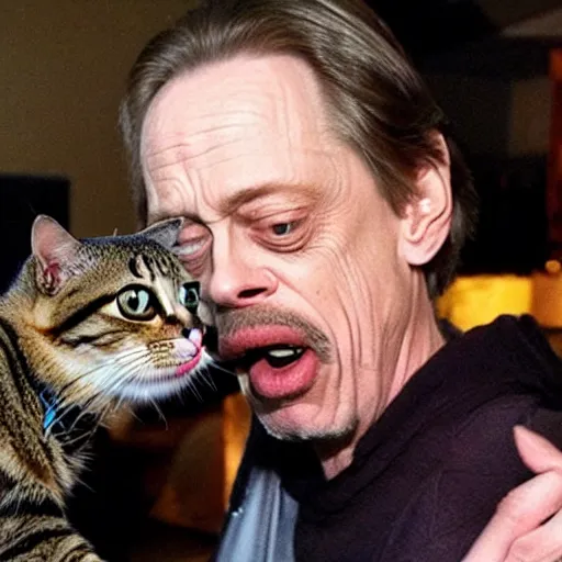 a tmz photo of steve buscemi eating a cat Stable Diffusion