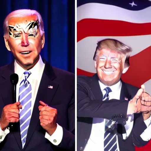 Prompt: joe biden and donald trump as singers in a japanese girl pop band