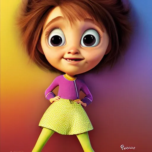 Image similar to Pixar-style character design of a young girl with big eyes and an adventurous spirit, by Ross Draws and Andrea Pozzo