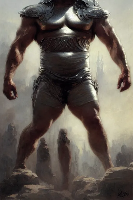 Image similar to A man wearing silver mask, muscular, painting by greg rutkowski and Gaston Bussiere